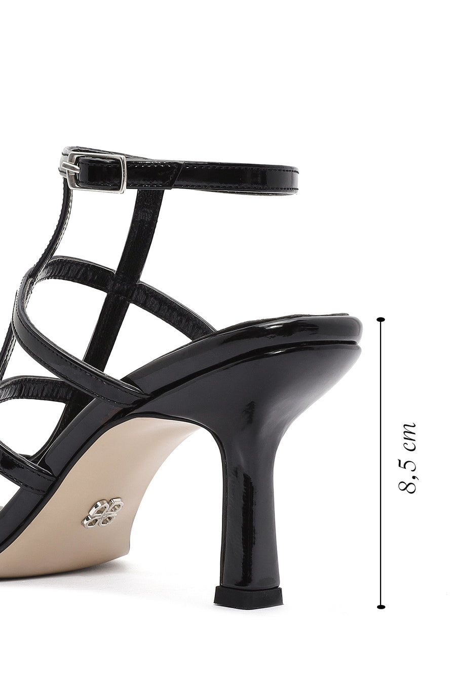 Women's Black Ankle Buckle Thin Heel Patent Leather Sandals