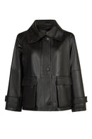 Stefan Woman Black A-Line Leather Jacket | Derimod