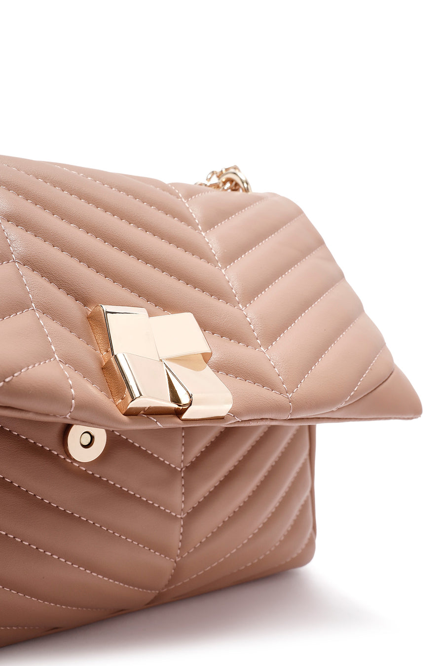 Women's Beige Long Strap Quilted Patterned Shoulder Bag