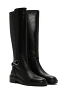 Women's Black Zippered Buckle Detailed Leather Casual Boots | Derimod