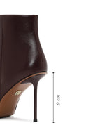 Women's Burgundy Zippered Thin Heeled Leather Boot | Derimod