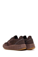 Derimod Zero Women's Brown Lace-up Thick Sole Rhinestone Fabric Sneaker | Derimod