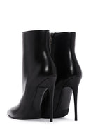 Women's Black Leather Thin Heeled Boots | Derimod