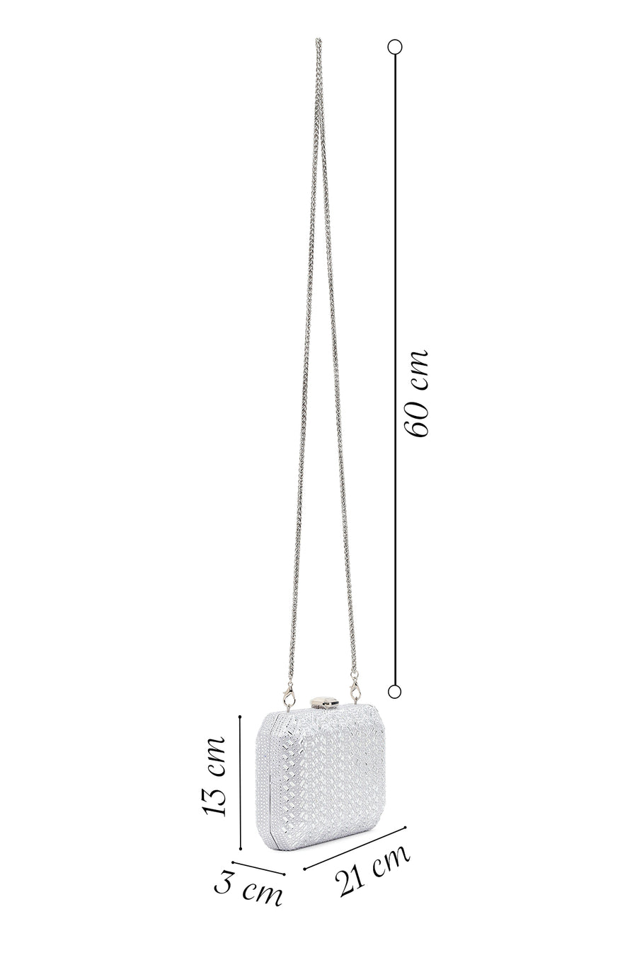 Woman Silver Long Chain Strap Stone-Embellished Mini Box Evening Bag