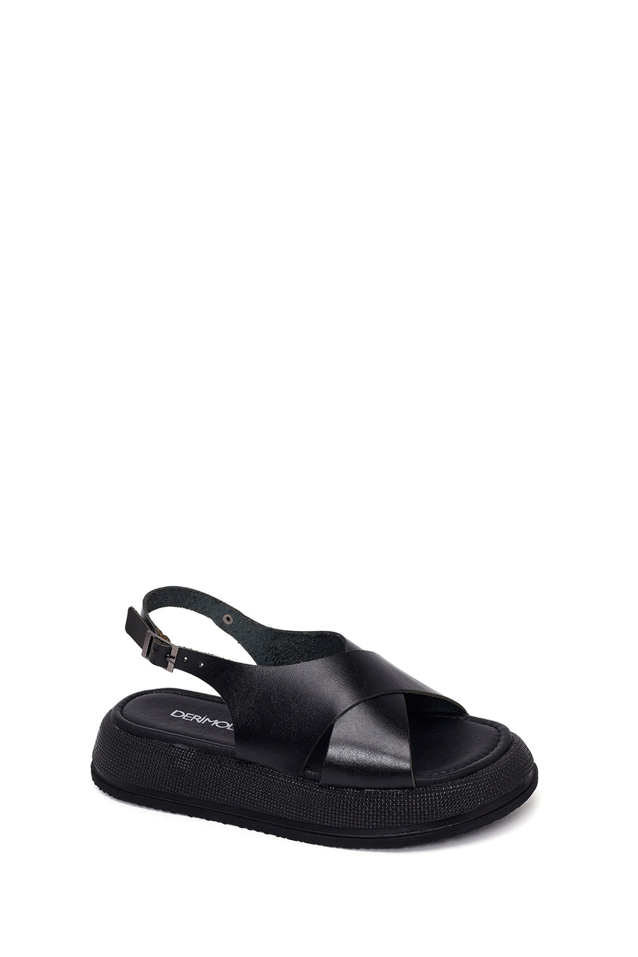 Woman Black Buckled Thick-Soled Leather Sandal
