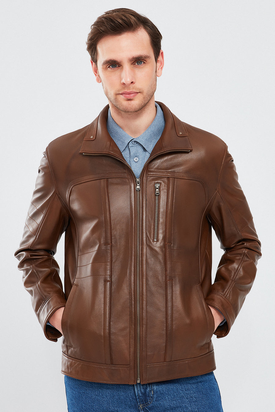 Bruno Men's Cognac Leather Jacket