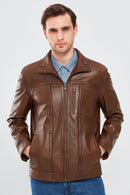 Bruno Men's Cognac Leather Jacket | Derimod