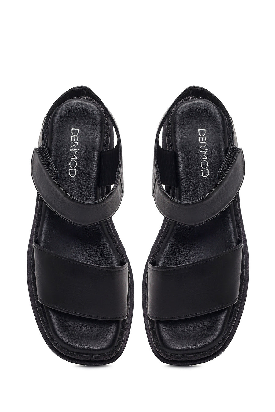 Women's Black Thick-Sole Leather Sandals