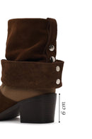 Woman Brown Chunky-Heel Suede Boots | Derimod
