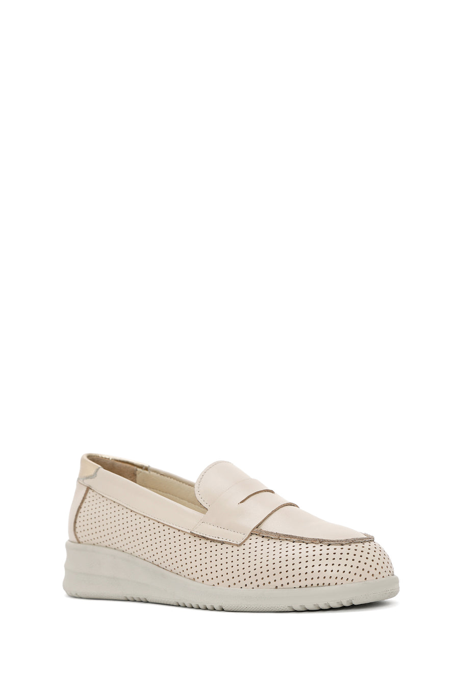 Women's Cream Wedge Heel Leather Comfort Loafer