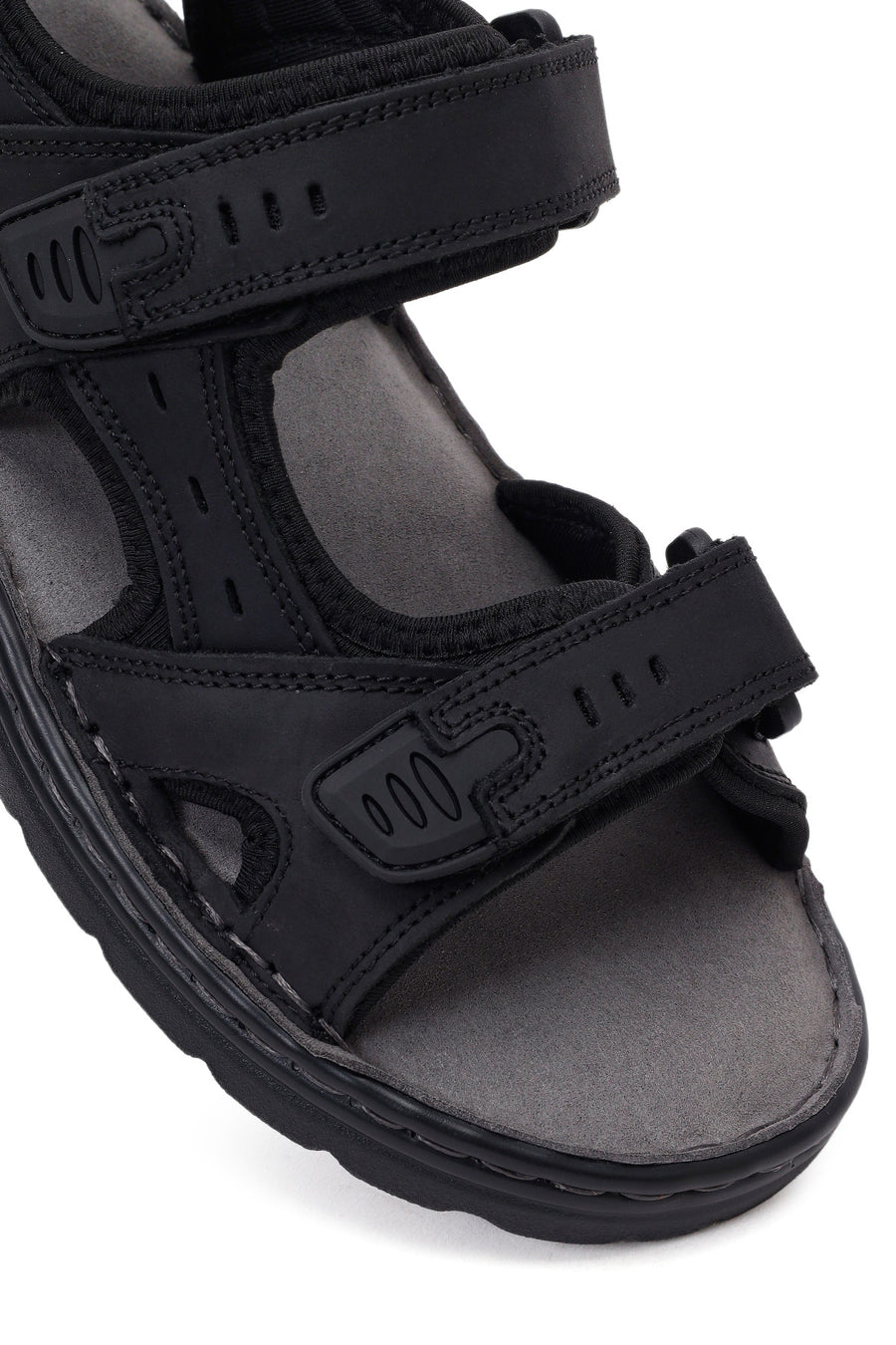 Men's Black Double Strap Leather Sandals