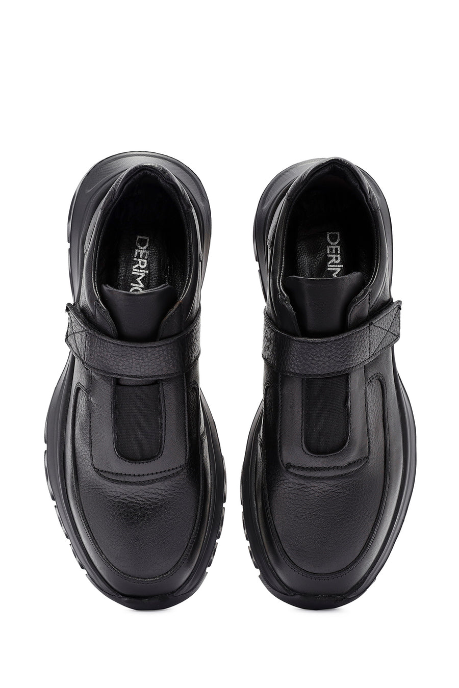 Men's Black Leather Strap Sneakers