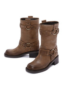 Women's Brown Leather Buckle Boots | Derimod