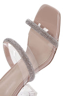 Women's Beige Stone Transparent Thick Heeled Slippers | Derimod