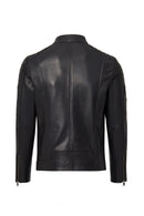 Morant Men's Black Mandarin Collar Leather Jacket | Derimod