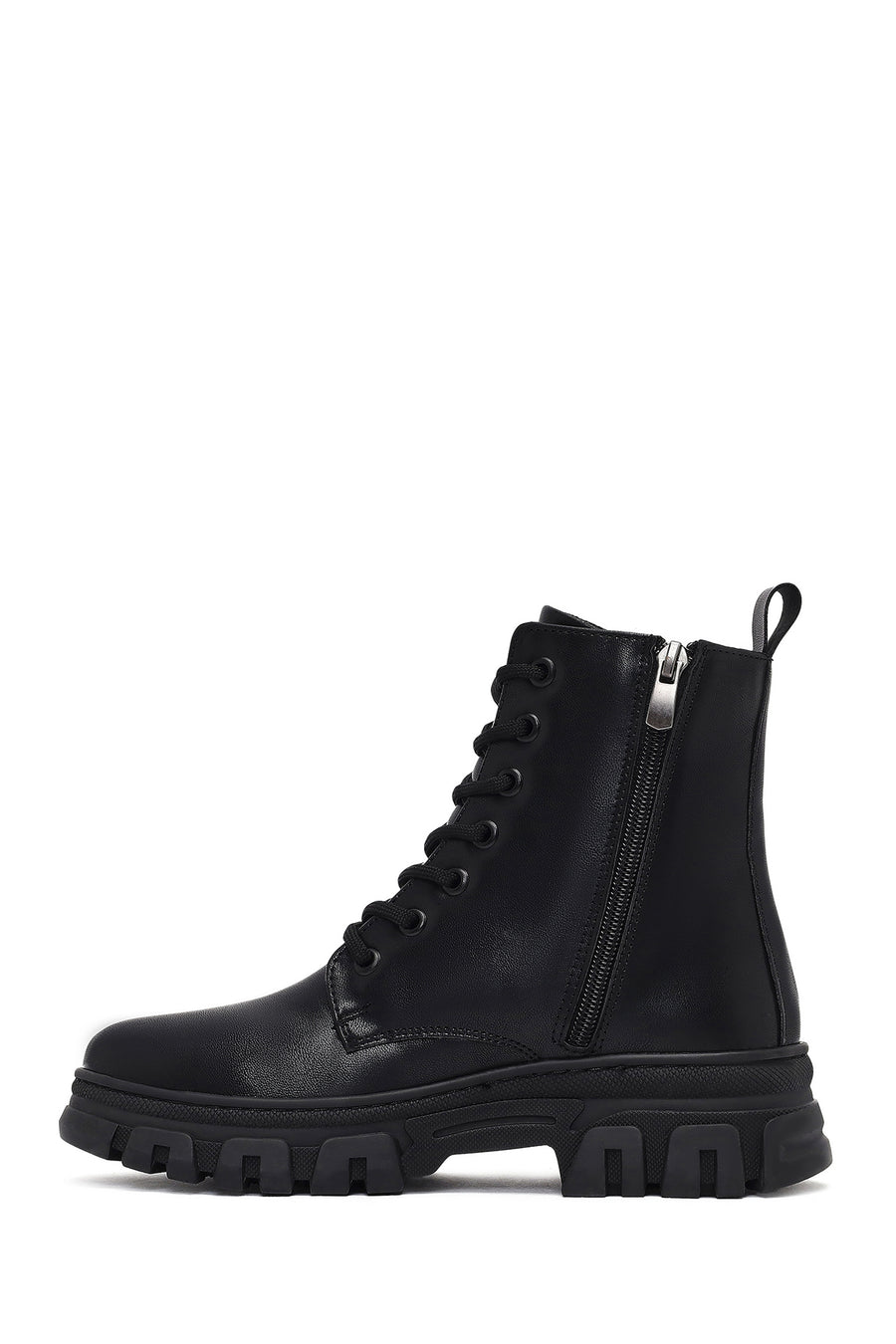 Woman Black Zippered Combat Boots