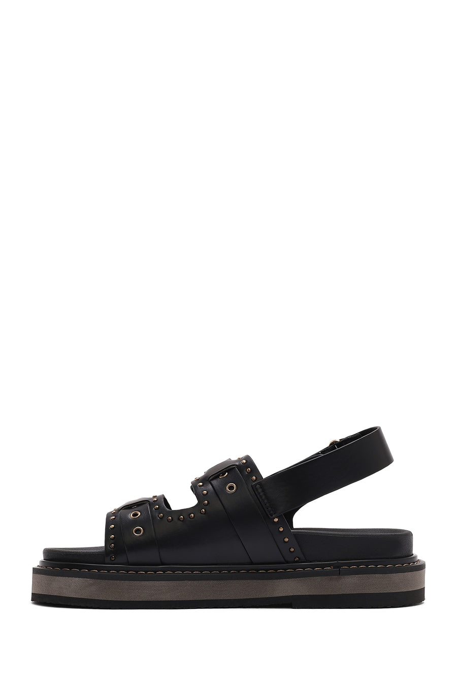 Women's Black Buckled Thick Soled Sandals