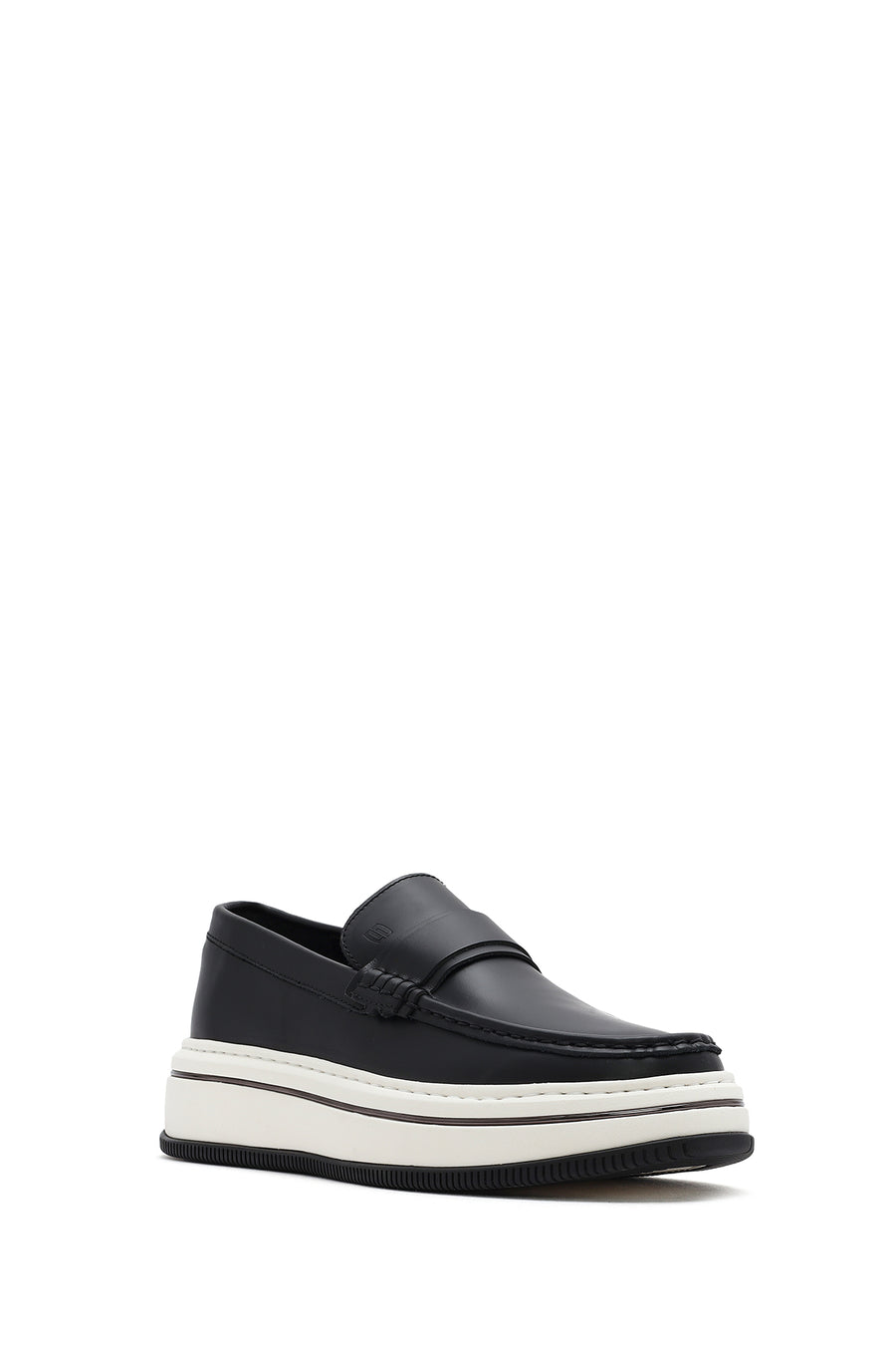 Men's Black Thick-Soled Leather Casual Loafer