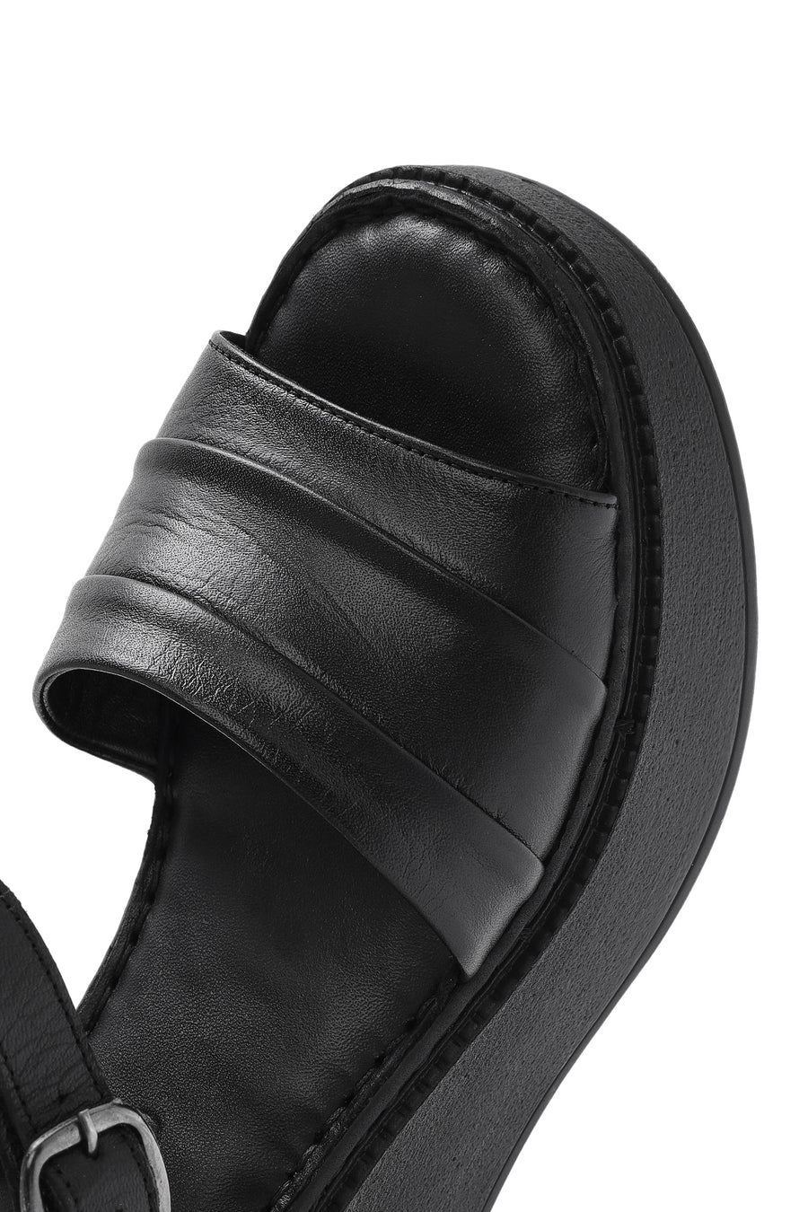 Women's Black Thick Soled Leather Comfort Sandals