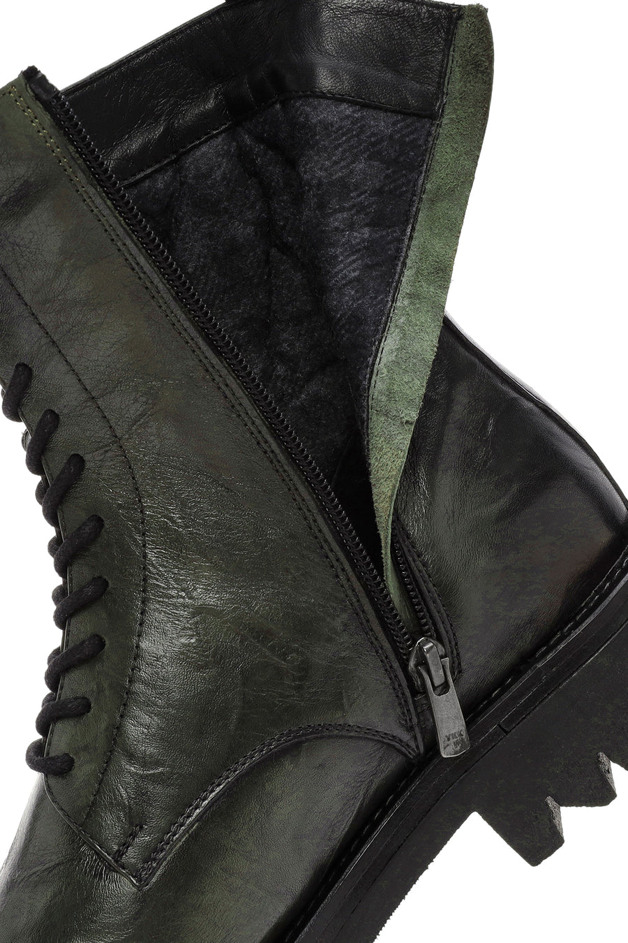 Men's Green Zippered Leather Casual Combat Boots