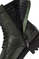 Men's Green Zippered Leather Casual Combat Boots | Derimod