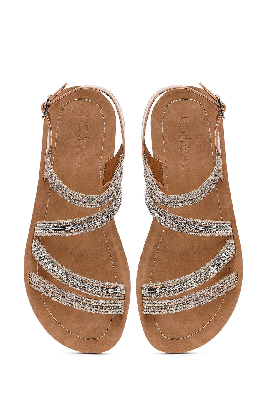 Women's Pink Ankle Strap Stoned Thick Soled Sandals