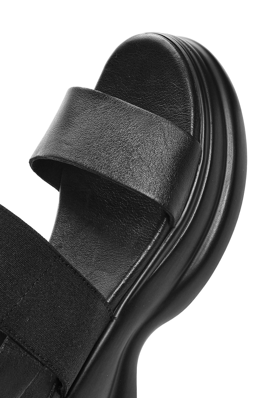 Women's Black Thick-Sole Leather Sandals