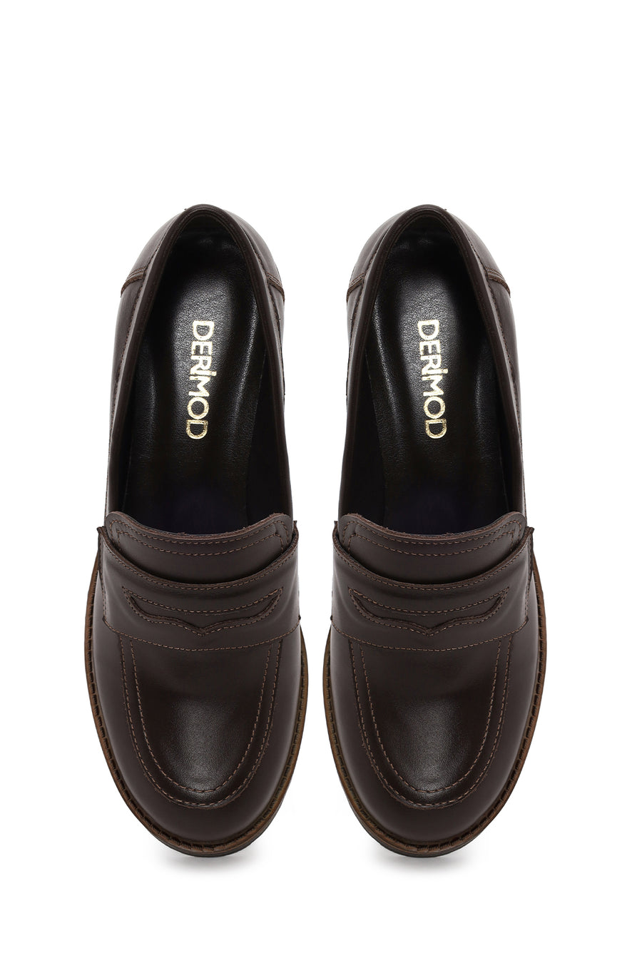 Woman Brown Chunky-Heel Leather Loafer