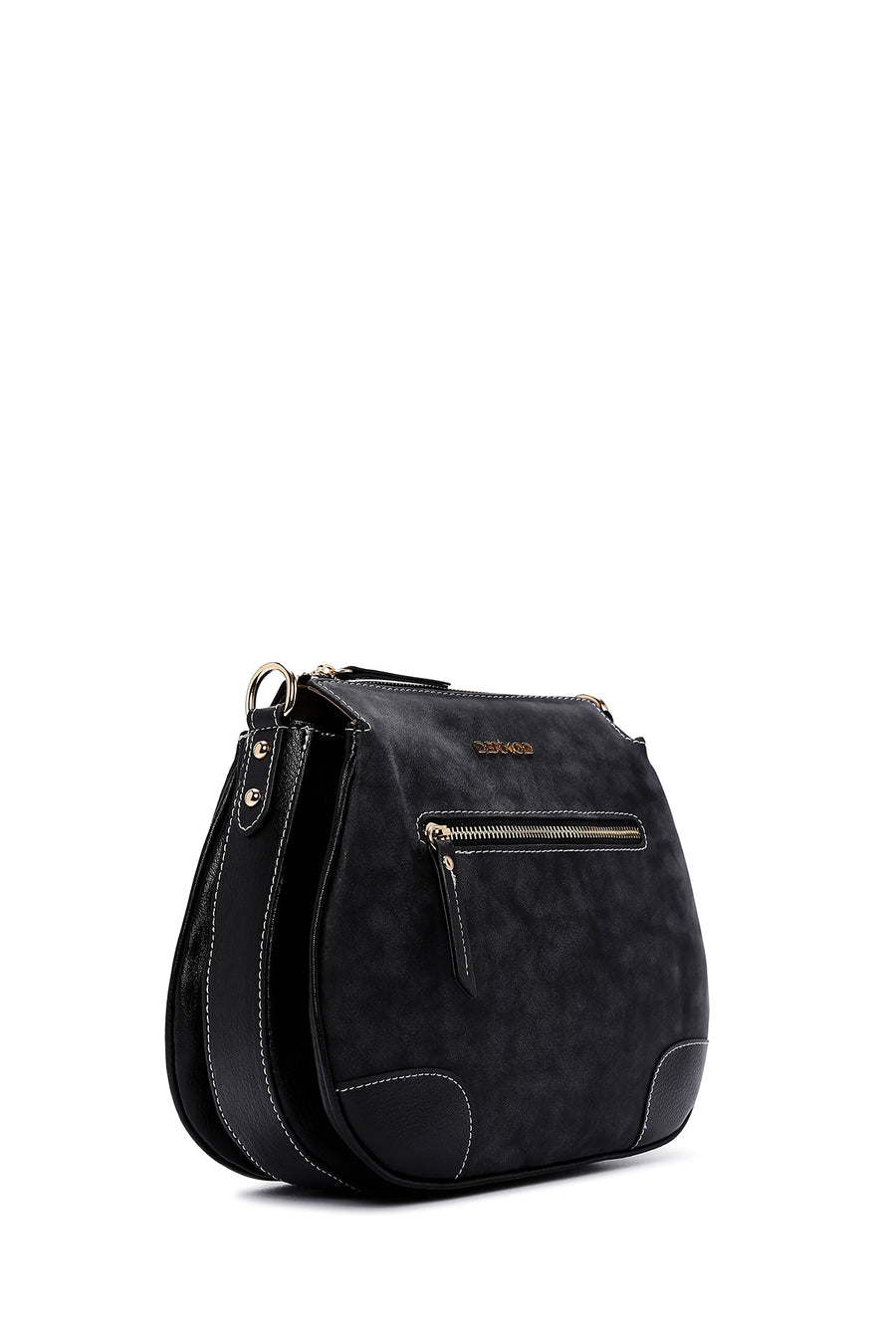 Women's Black Long Strap Nubuck Shoulder Bag
