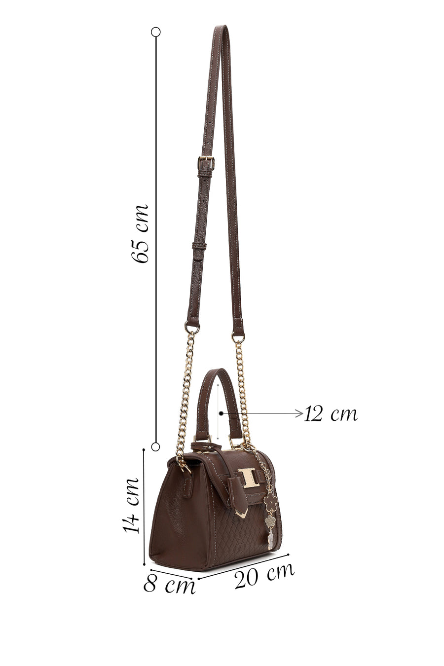 Woman Brown Long-Strap Charmed Mini Shoulder Bag