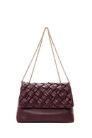 Women's Burgundy Long Chain Strap Braided Crossbody Bag | Derimod