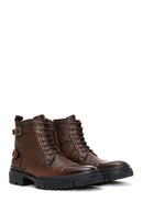 Men's Brown Lace-Up Leather Casual Combat Boots | Derimod