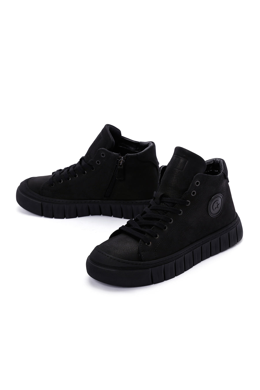 Men's Black Leather Zippered Casual Nubuck Leather Boots