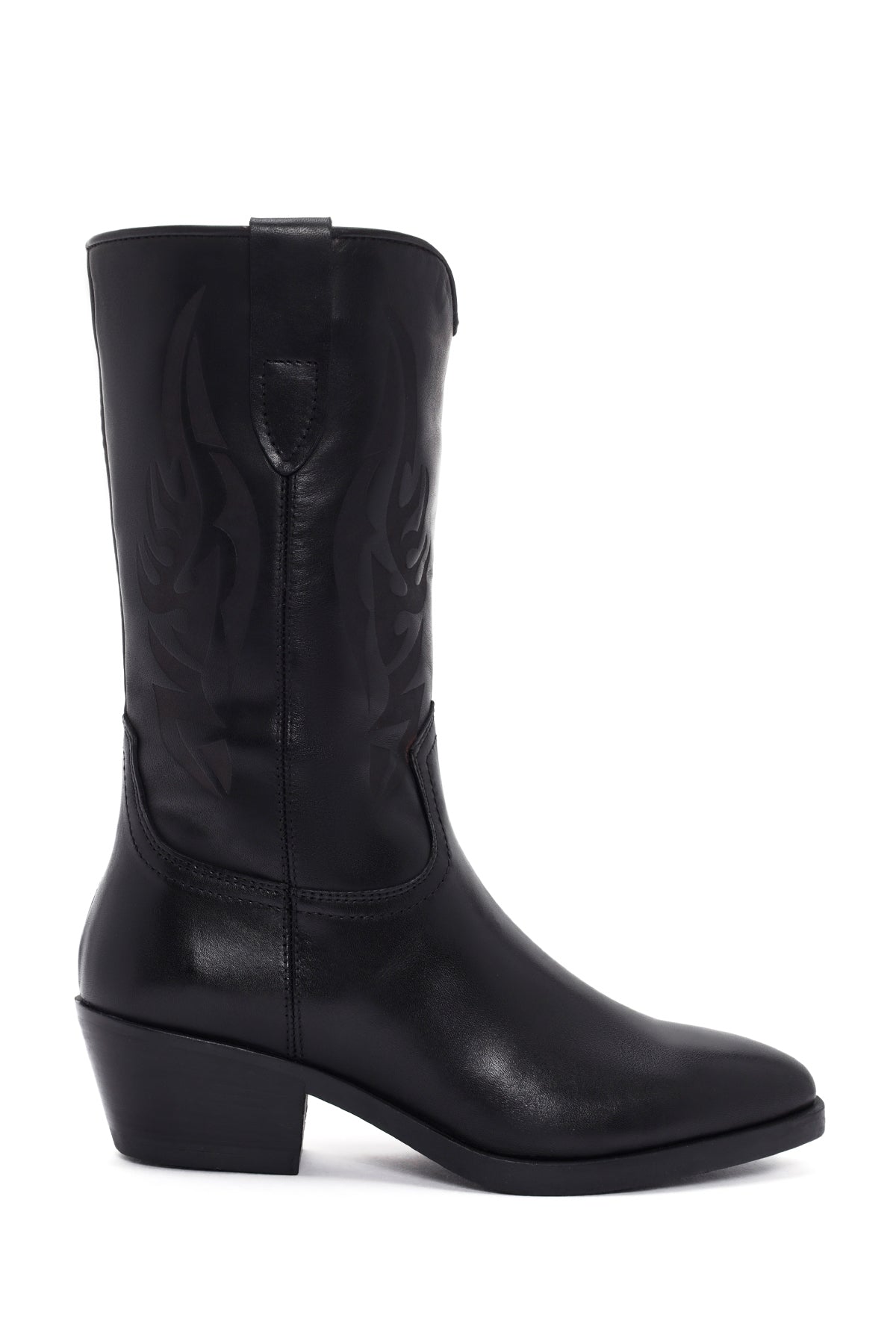 Women's Black Zippered Leather Cowboy Boots 23WFD281718 | Derimod