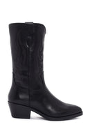 Women's Black Zippered Leather Cowboy Boots | Derimod