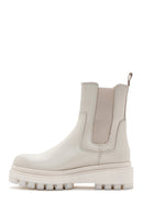 Women's Beige Leather Thick Soled Chelsea Boots | Derimod