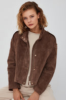 Cassy Women's Mink Oversize Suede Leather Jacket | Derimod