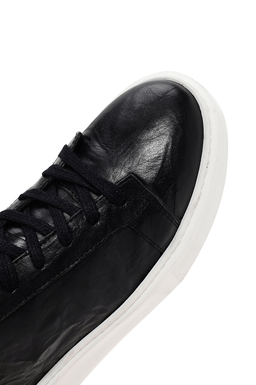 Erkek Siyah Bağcıklı Kalın Tabanlı Deri Sneaker