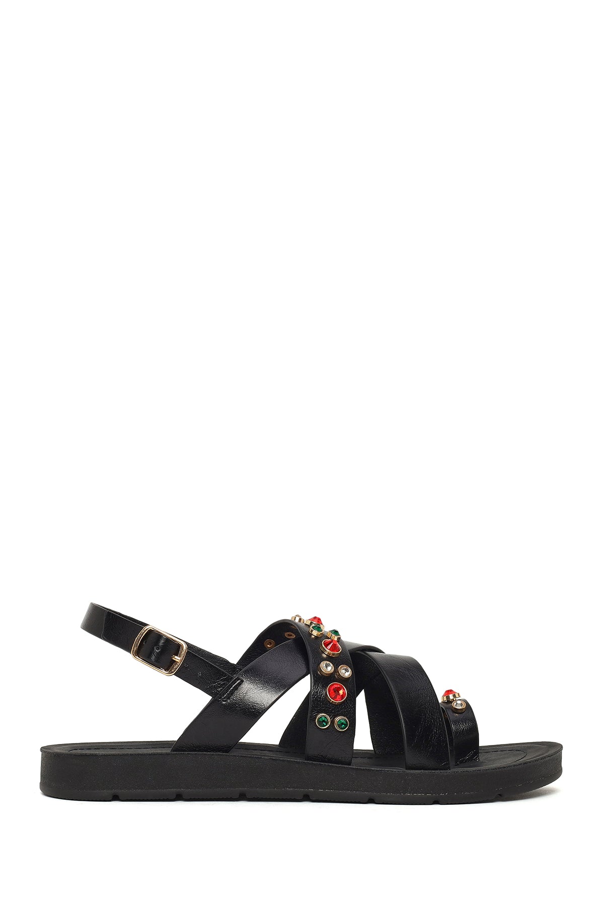 Woman Black Back-Buckled Rhinestone Sandals 26SFE463414 | Derimod