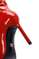 Women's Red Thin Heeled Patent Leather Boots | Derimod