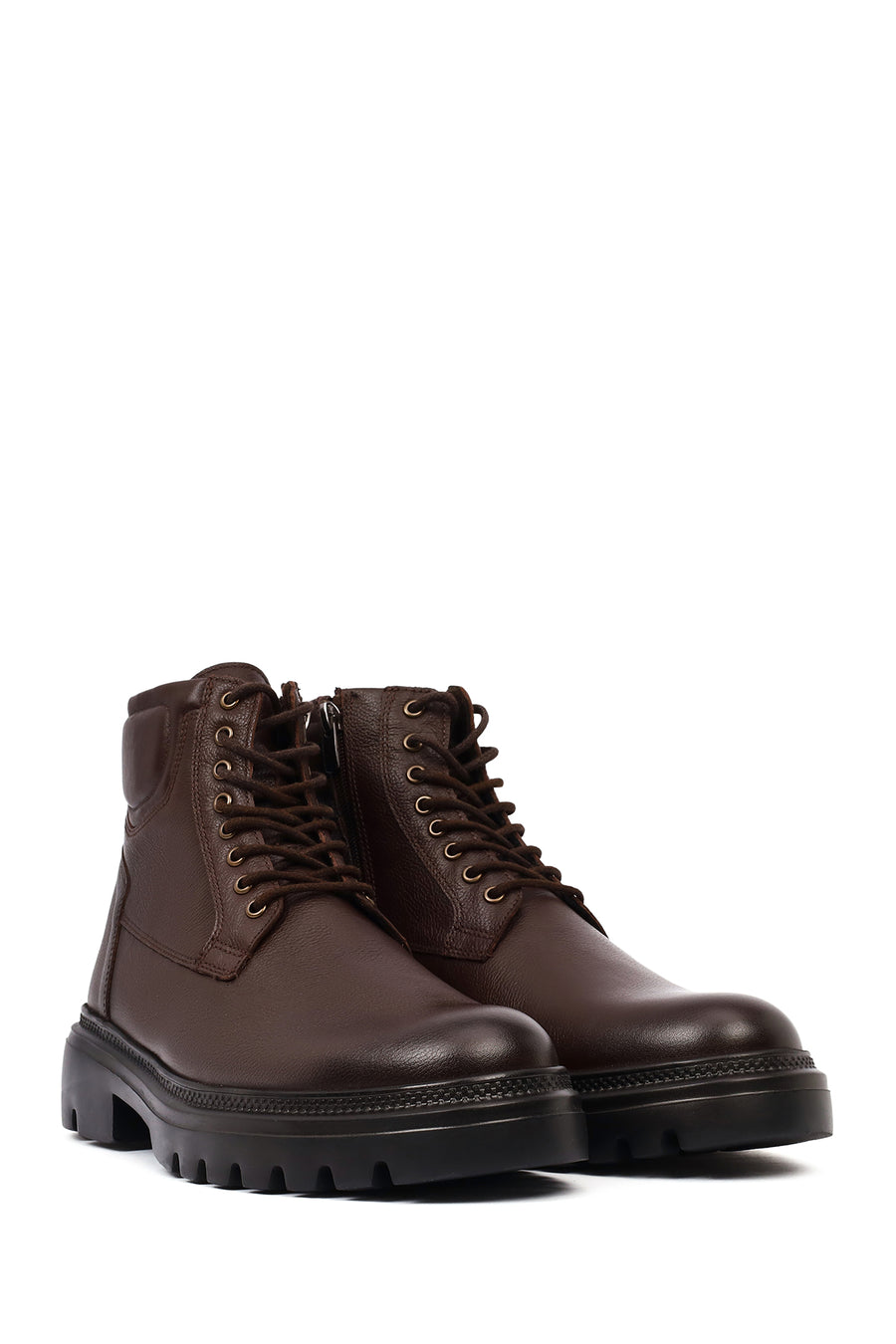 Men's Brown Zippered Thick-Soled Leather Boots