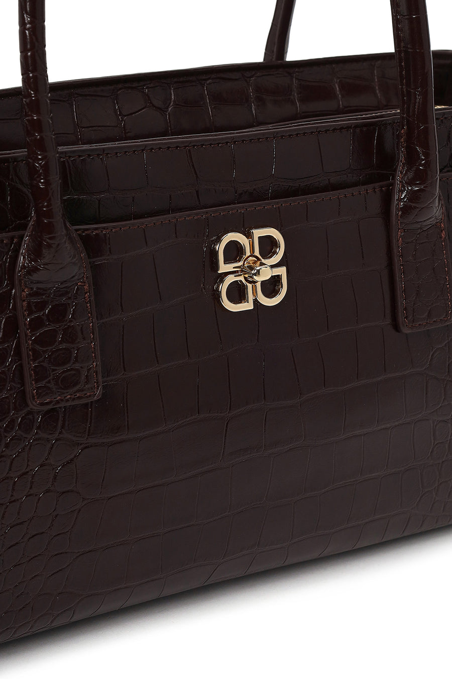 Woman Brown Croc-Embossed Shoulder Bag