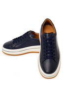 Men's Navy Blue Lace-up Thick-Sole Leather Sneaker | Derimod