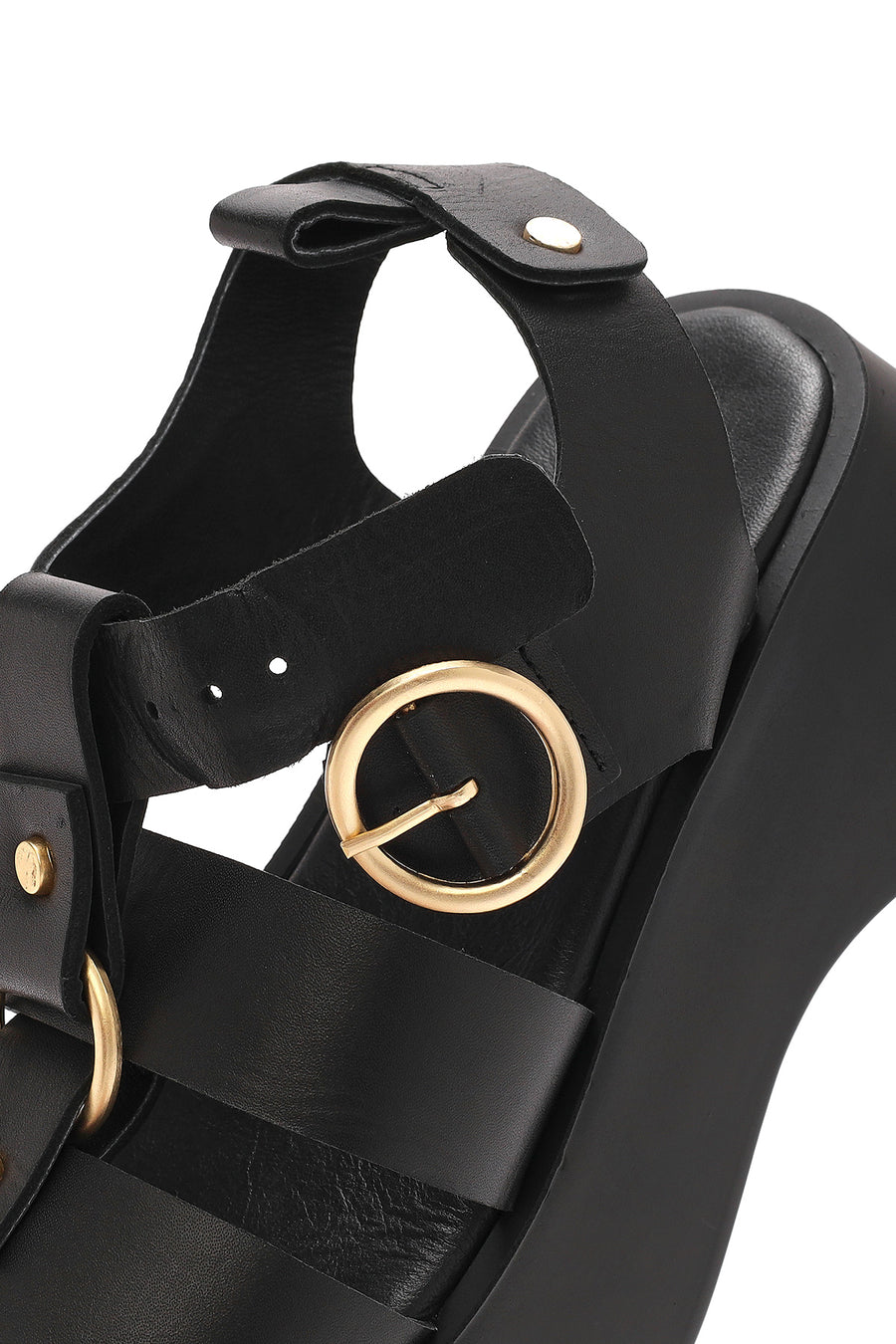 Women's Black Ankle Strap Thick Soled Leather Sandals