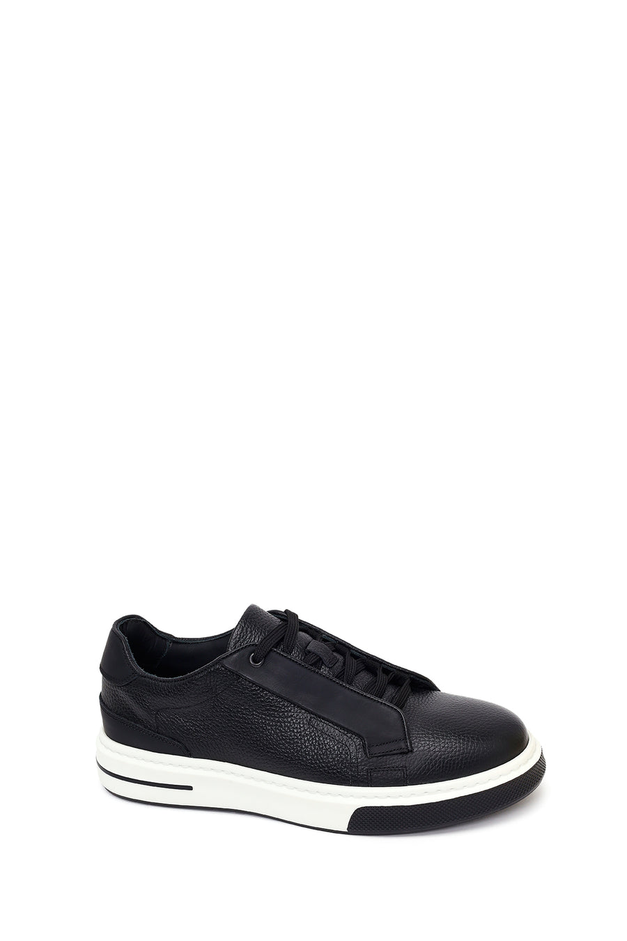 Erkek Siyah Bağcıklı Kalın Tabanlı Deri Sneaker