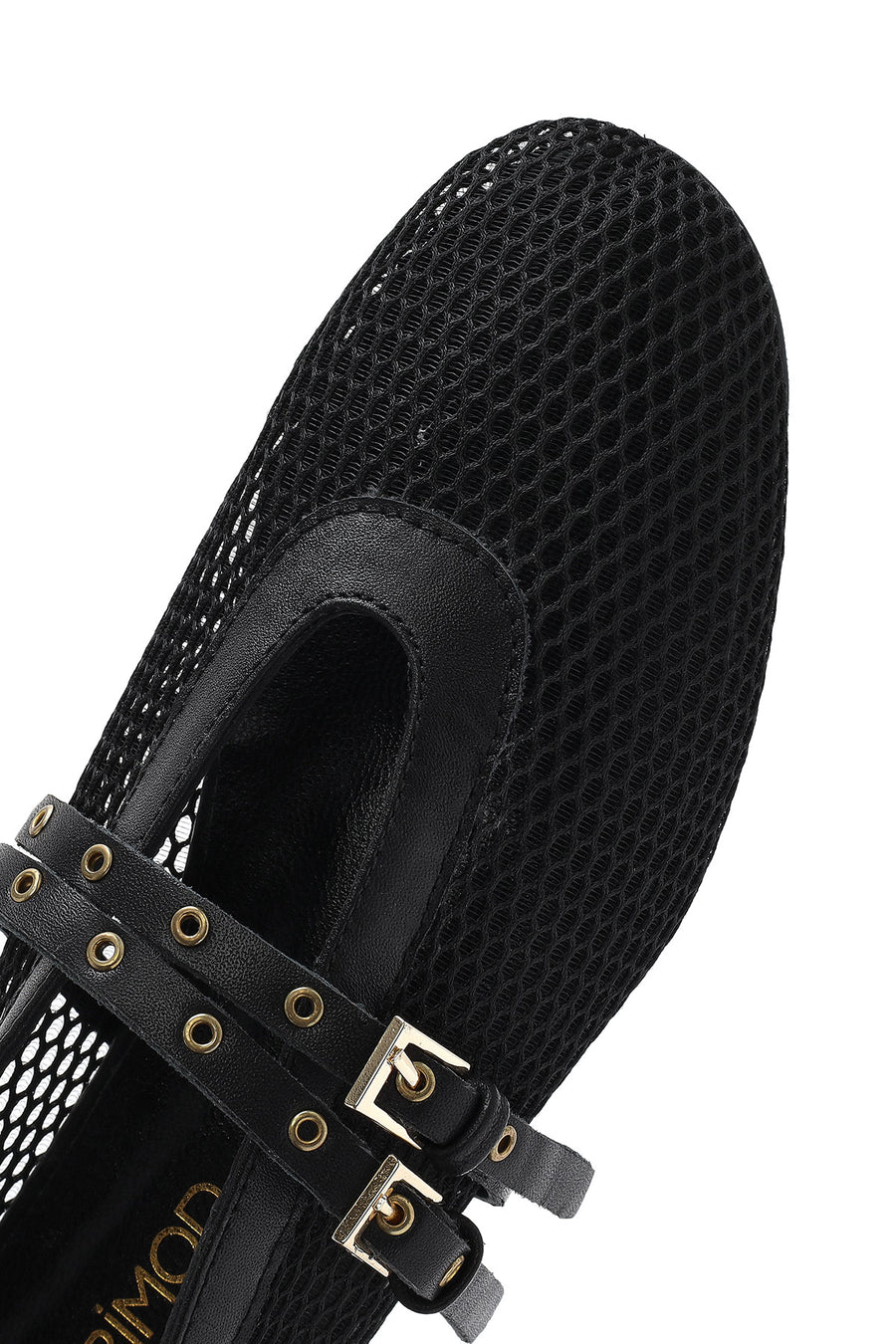 Women's Black Buckled Mesh Fabric Ballerinas