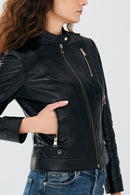 Ella Black Women's Short Leather Jacket | Derimod