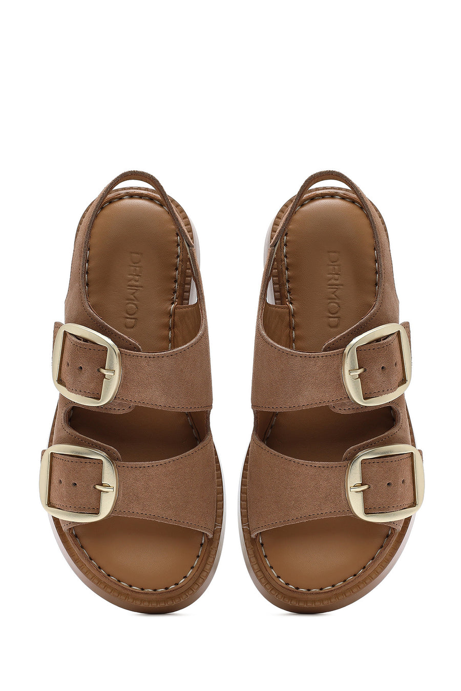 Women's Powder Pink Thick-Soled Buckled Suede Leather Comfort Sandals