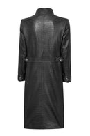 Colette Women's Black Crocodile Patterned Leather Coat | Derimod