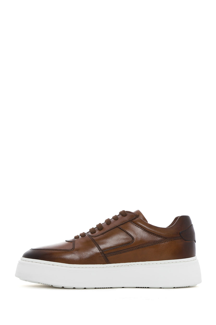 Erkek Taba Bağcıklı Kalın Tabanlı Deri Sneaker